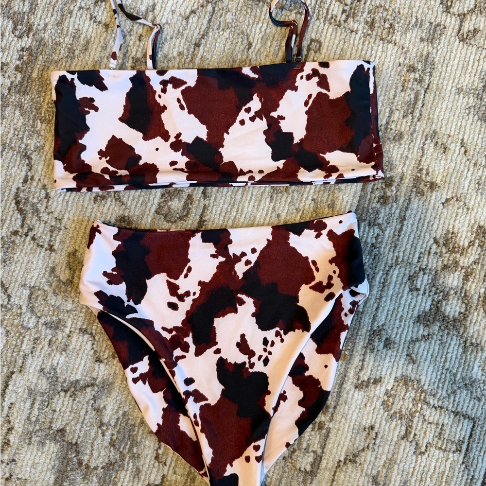 Women’s Skatie Brown and White Cow Print Bikini Set
